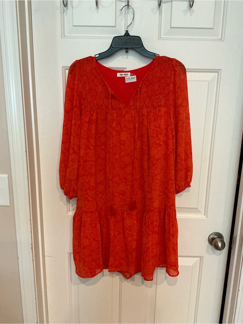 Red Floral Tie-Front V-Neck Smock Dress Top
